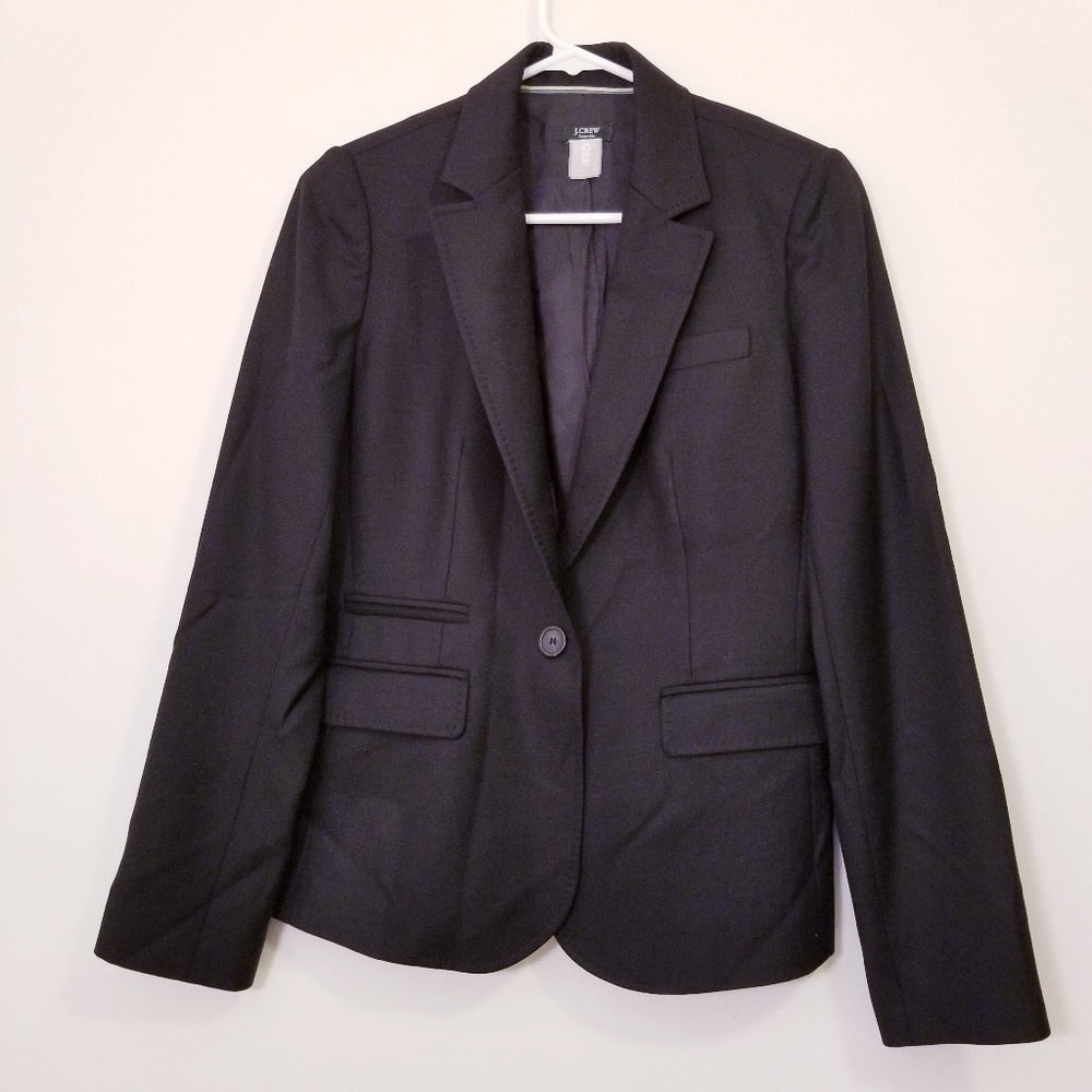 J Crew Size 4 Black 100% Wool Blazer